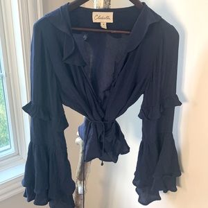 CLEOBELLA RUFFLE SLEEVE WRAP VISCOSE BLOUSE